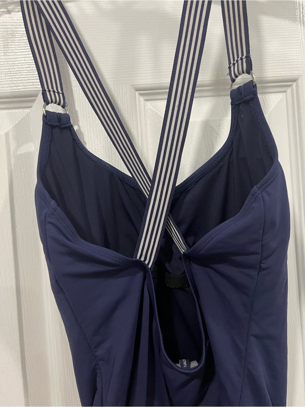 Nautica Navy One-Piece Swimsuit with White Logo and Striped Shoulder Straps - Picture 4 of 7